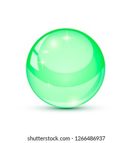 Green glass ball with shadow. Vector illustration.