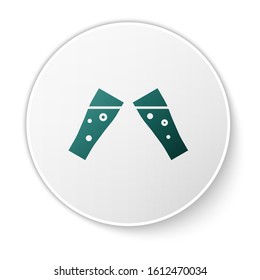 Green Glass of beer icon isolated on white background. White circle button. Vector Illustration
