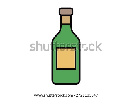 Green glass bottle with label and cap for packaging oils or liquors