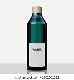 Green glass bottle for new design. Bottle mockup. Bottle for mineral water. Modern bottle.