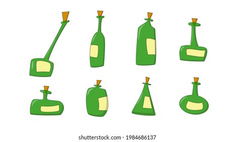 conjunto de botellas de vidrio verde vectorial tonos transparentes