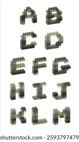 green glass brick alphabet A-M 3D vector icon set. for design need, animation, game, apps, Ui Design, web design, presentation, flyer or poster, social media advertising, content creator, and other.