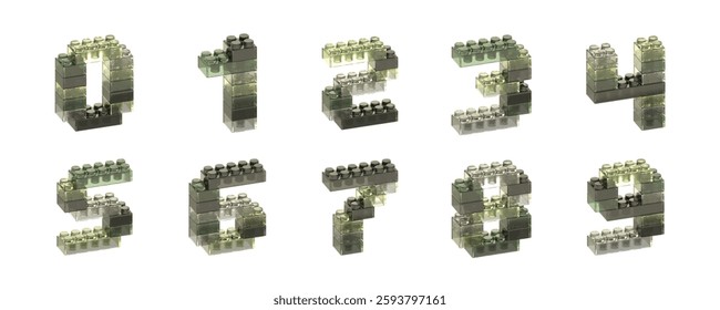 green glass brick number 3D vector icon set. for design need, animation, game, apps, Ui Design, web design, presentation, flyer or poster, social media advertising, content creator, and other.