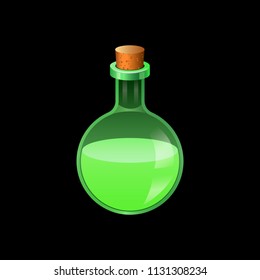 Green glass flask icon. Cartoon of green glass flask vector icon for web design isolated on white background