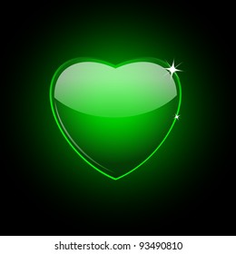 Green glass heart on black, vector illustration, eps10, 2 layers