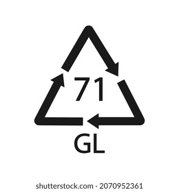 Green Glass recycling code 71 GL. Vector illustration