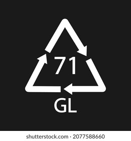 Green Glass recycling code 71 GL. Black Vector illustration