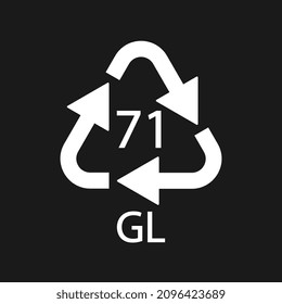 Green Glass recycling code 71 GL. Vector illustration