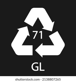 Green Glass recycling code 71 GL. Vector illustration