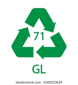 Green Glass recycling code 71 GL. Vector illustration