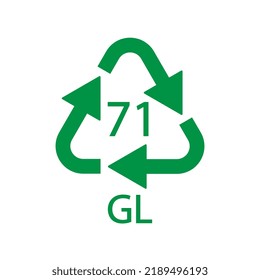 Green Glass recycling code 71 GL. Vector illustration