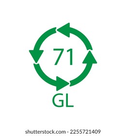 Green Glass recycling code 71 GL. Vector illustration