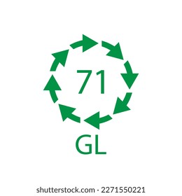 Green Glass recycling code 71 GL. Vector illustration