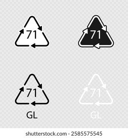 Green Glass recycling code 71 GL set. Vector illustration