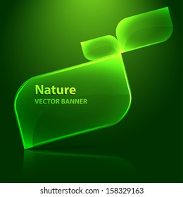 Green glass shiny leafs. Vector nature banner for your design and business presentations.