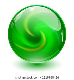 Esfera de vidrio verde, bola de mármol 3D, ilustración vectorial.