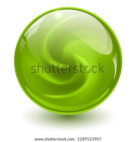 Green glass sphere, 3D marble ball, vector illustration.
