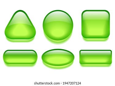 Green glass web buttons set isolated on white background