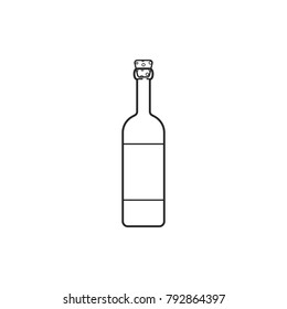 Green glass wine bottle with cork in line style