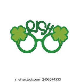 Green glasses decorated with lucky clover leaves.