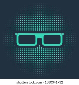 Green Glasses icon isolated on blue background. Eyeglass frame symbol. Abstract circle random dots. Vector Illustration
