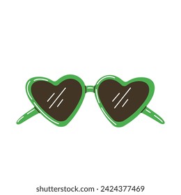 green glasses in the shape of a heart. heart sunglasses. St.Patrick 's Day