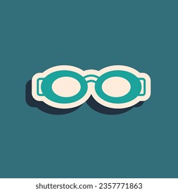 Green Glasses for swimming icon isolated on green background. Swimming goggles. Diving underwater equipment. Long shadow style. Vector