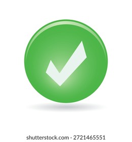 Icono de marca de verificación circular de vidrio verde para verificación, Aprobación y éxito