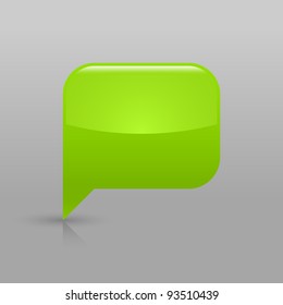 Green glassy empty blank speech bubble icon web button. Rounded rectangle shape with shadow and gradient reflection on light gray background. Vector saved in 8 eps. See more buttons in my gallery