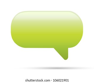 Green glassy empty speech bubble web button icon on white