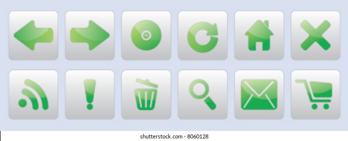 Green glassy internet button icons