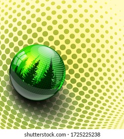   Green glassy water drop. 3d illustration.