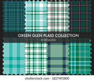 Green Glen Plaid Tartan seamless pattern collection includes 8 designs for fashion textiles and graphics