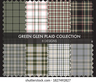 Green Glen Plaid Tartan seamless pattern collection includes 8 designs for fashion textiles and graphics