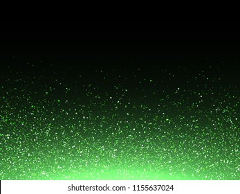 Green glitter confetti splash abstract background with vector glow sparkling star dust
