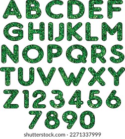 Green glitter effect vector alphabet