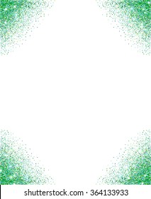 Green glitter frame with sparkles on white background