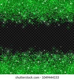 Green glitter on dark transparent background. Vector