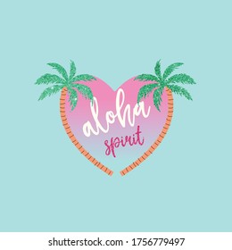 green glitter palm beach pink heart aloha spirit text line garden tee illustration art vector