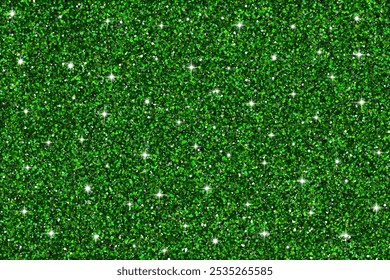 Grüne Glitterpartikel Textur. Abstrakter festlicher Hintergrund. Datei enthält Ebenen: Hintergrund, Glitter und funkelt. EPS 10