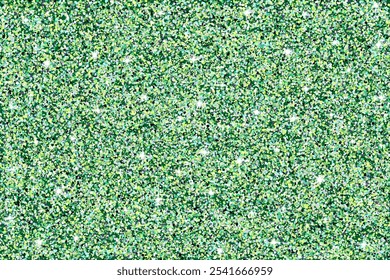 Textura de partículas de brilho verde. Resumo festivo. O arquivo contém camadas: plano de fundo, brilho e brilhos. EPS 10