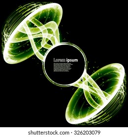 green glittering space party poster abstract background with two united portals. Vector illustration