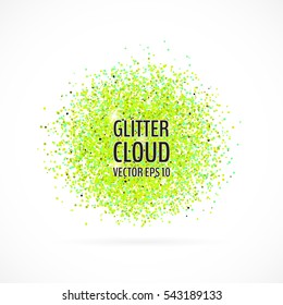 Green glittery cloud with shadow. Bright green shining background. Vector illustration for your graphic design.