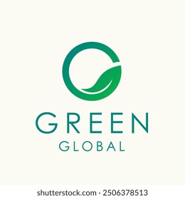 Plantilla de Vector de diseño de logotipo de hoja g de letra global verde editable 