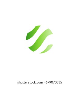 Green global nature forest logo template, circular simple logotype, abstract circle company sign, stripped round shape. Swirl vector icon