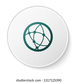 Green Global technology or social network icon isolated on white background. Green circle button. Vector Illustration