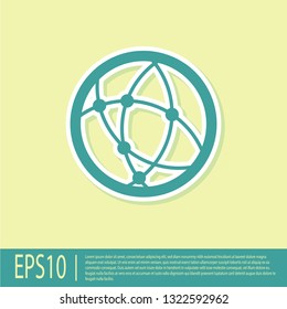 Green Global technology or social network icon isolated on yellow background. Flat design. Vector Illustration