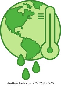 Green Global Warming Icon. Vector Icon of Planet, Rising Temperature and Melting Glaciers. Ecology and Environmental Protection Concept