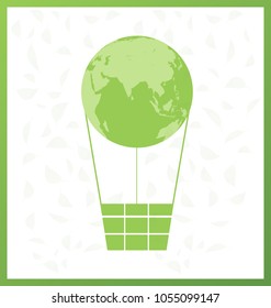 Green Globe balloon and leaf design on white background, Vector illustration