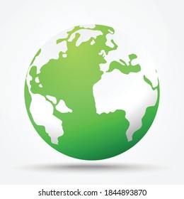 Green globe beautiful shadow on white background. save energy save the world. sustainable and environmental friendly concept. vector illustration in flat style modern design.